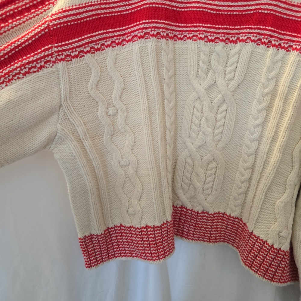 American Eagle Cable Knit Sweater Cream With Red Stripes Fisherman Crop XL NWT - Picture 4 of 13